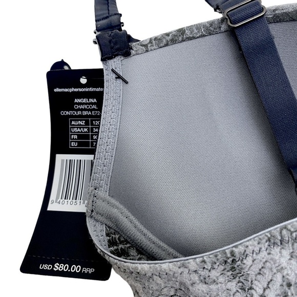 New Obsidian Bra 34C by Elle Macpherson Gray Python Padded Underwire - Picture 5 of 11